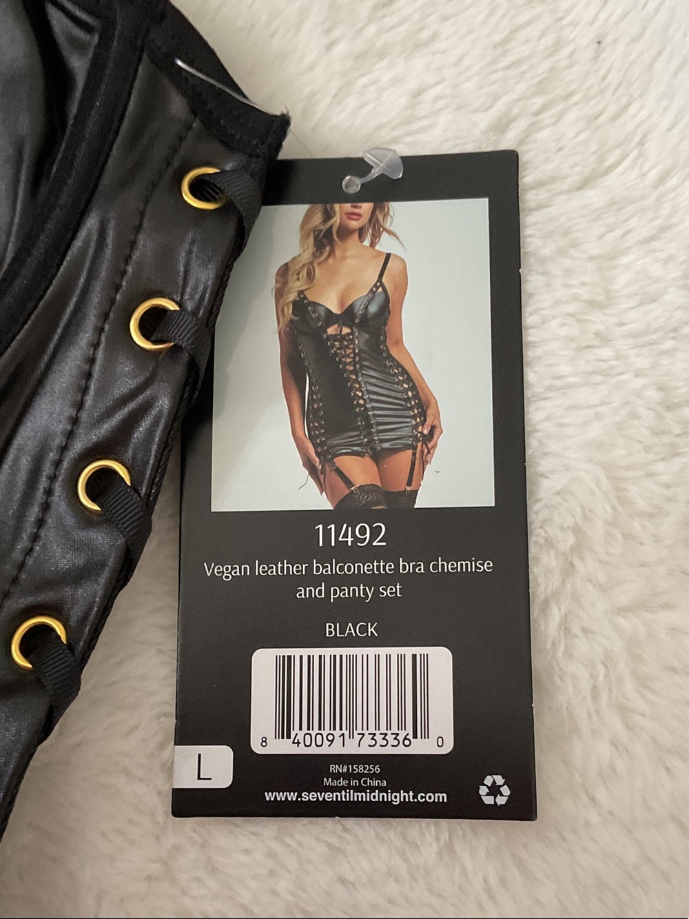 SEVEN TIL MIDNIGHT Vegan Leather Balconette Bra Chemise (MISSING PANTY)- Black